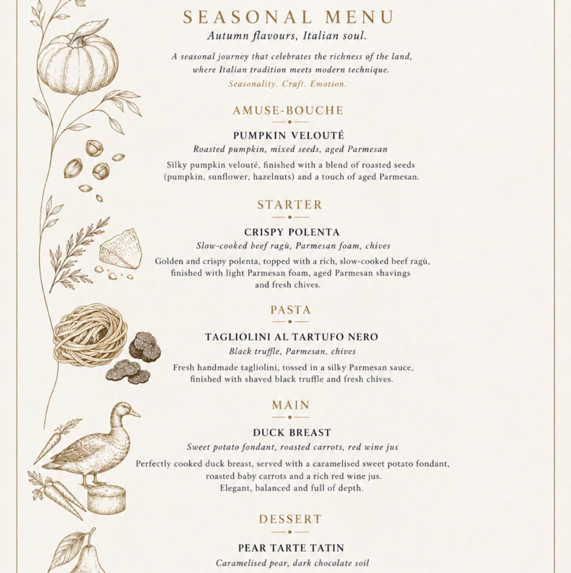 5 course autumn tasting experience.